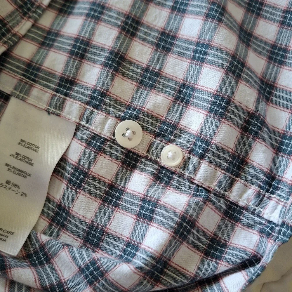 J Crew 2XL Shirt Slim Fit Button Down Gray Red Plaid Stretch Cotton Blend Casual